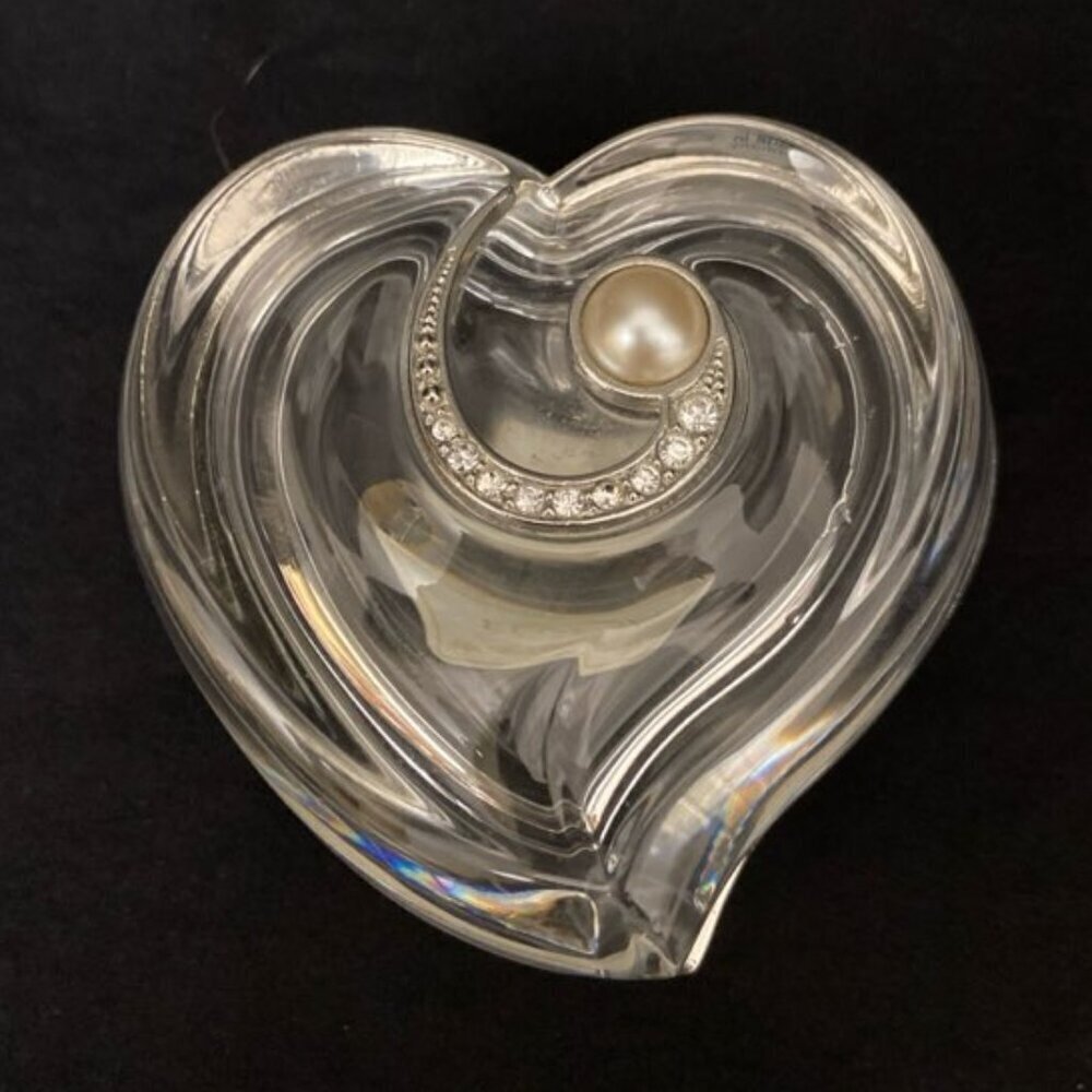 Lenox Lead Crystal Heart Trinket Box Faux‎ Pearl Rhinestones Germany Lux Storage